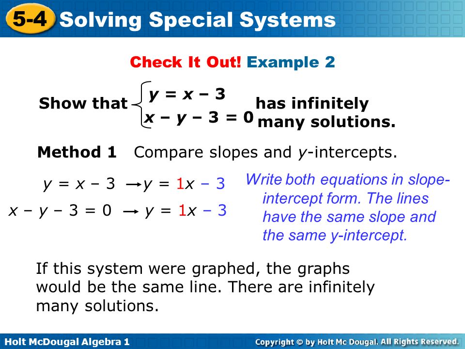 Check It Out! Example 2 Show that has infinitely. many solutions. y = x – 3.