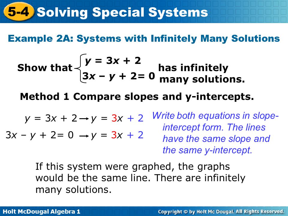 Example 2A: Systems with Infinitely Many Solutions
