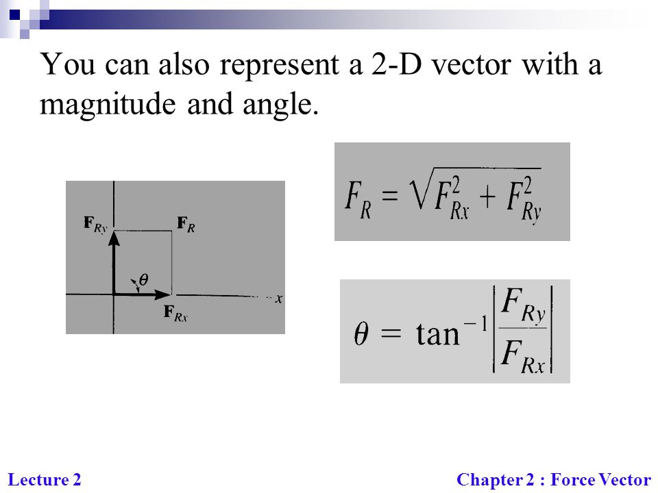 You can also represent a 2-D vector with a magnitude and angle.