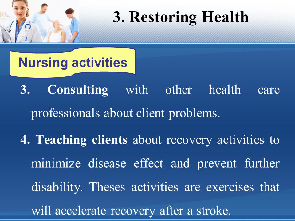 3. Restoring Health Nursing activities