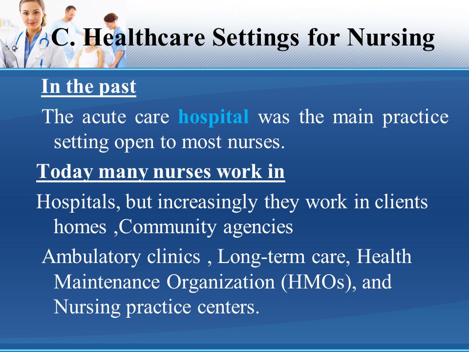 C. Healthcare Settings for Nursing