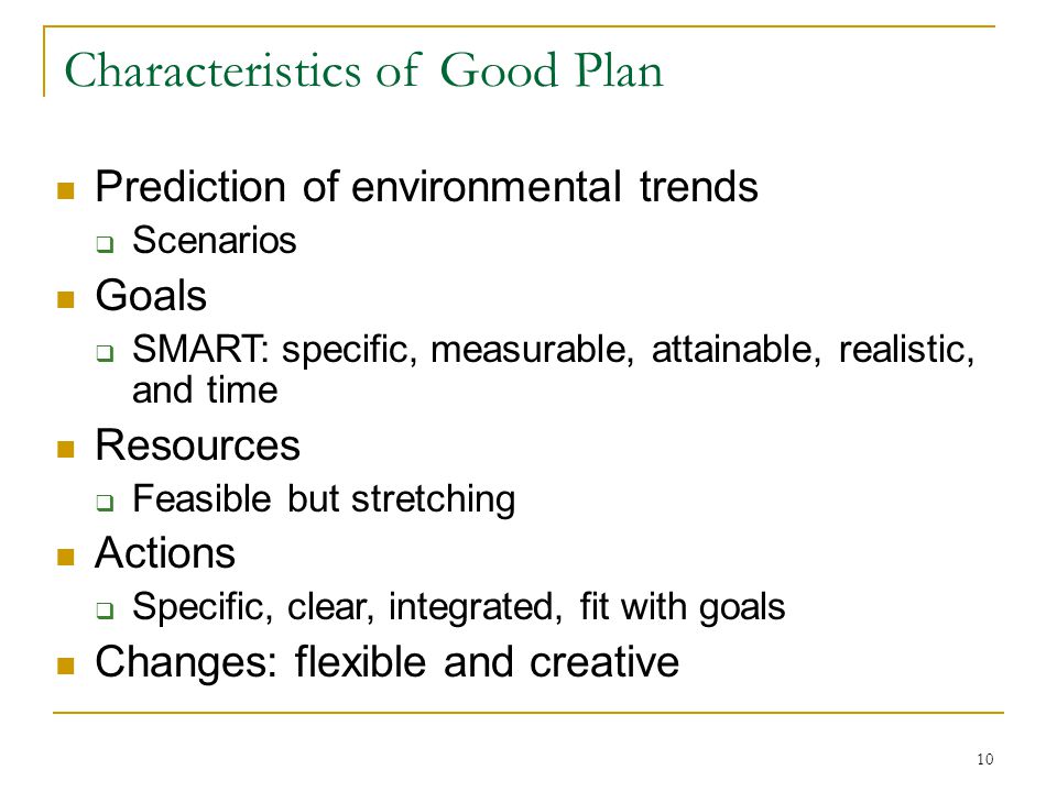 Characteristics of Good Plan