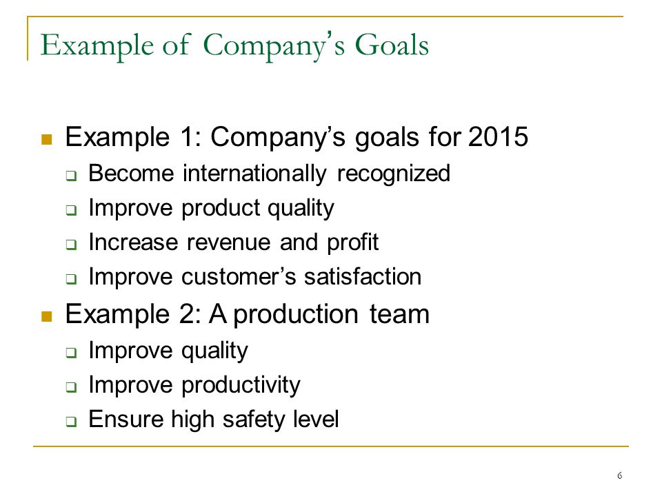 Example of Company’s Goals