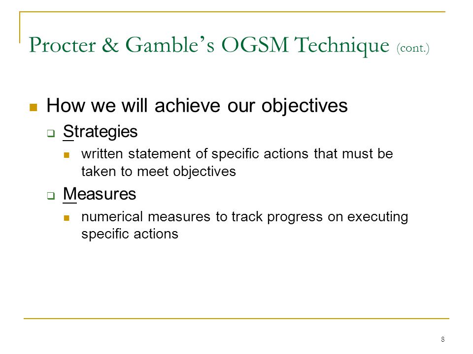 Procter & Gamble’s OGSM Technique (cont.)