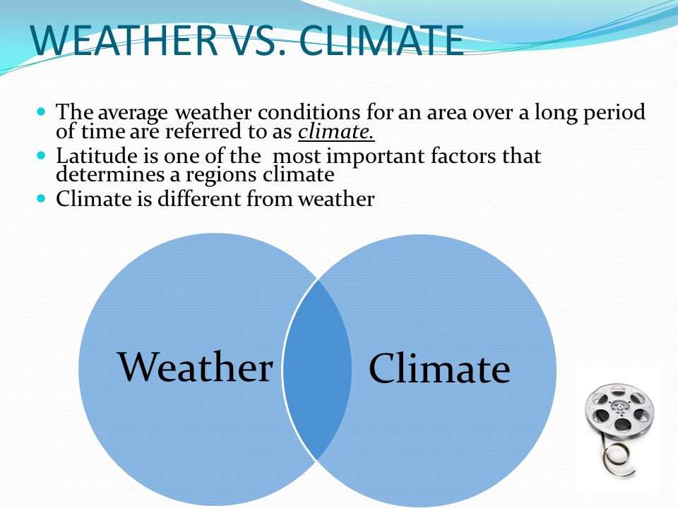 WEATHER VS. CLIMATE Weather Climate
