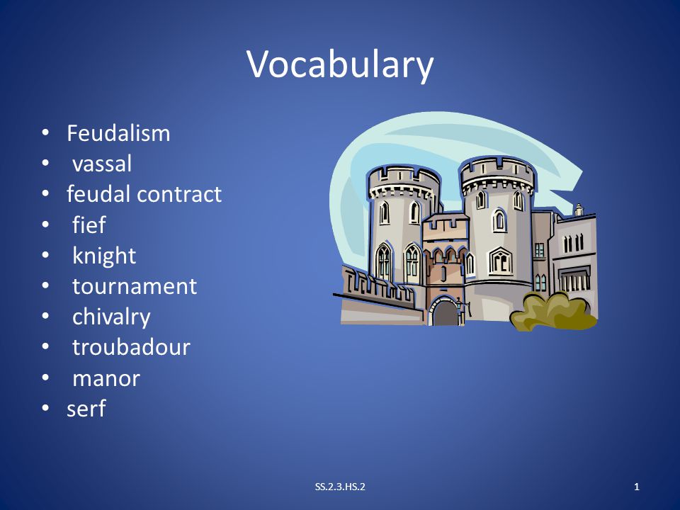 Vocabulary Feudalism vassal feudal contract fief knight tournament