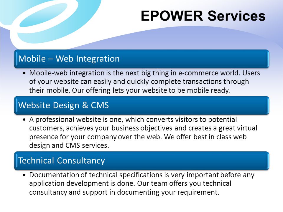 EPOWER Services Mobile – Web Integration