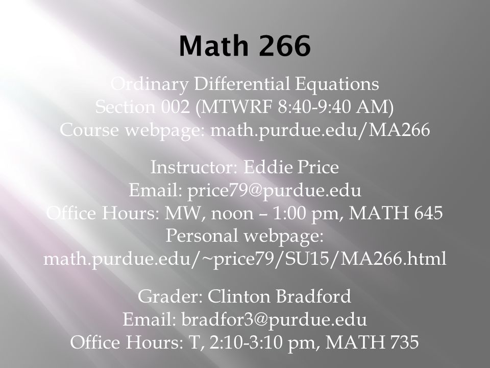 Math 266 Ordinary Differential Equations