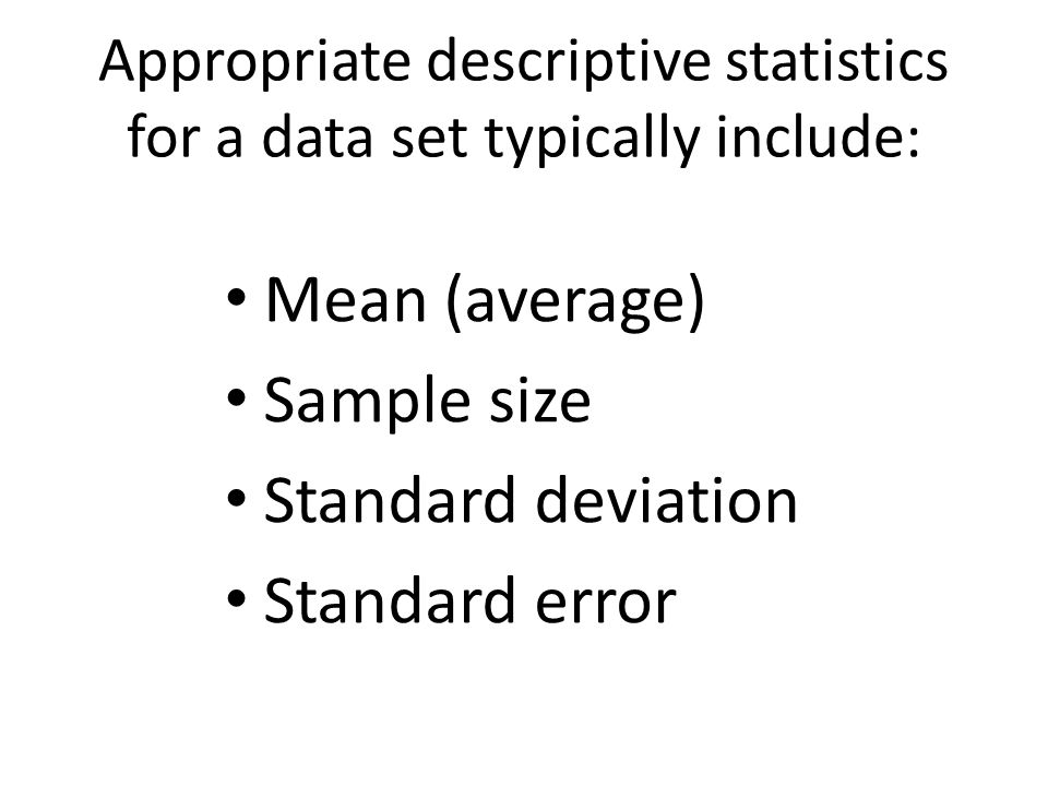 Appropriate descriptive statistics for a data set typically include: