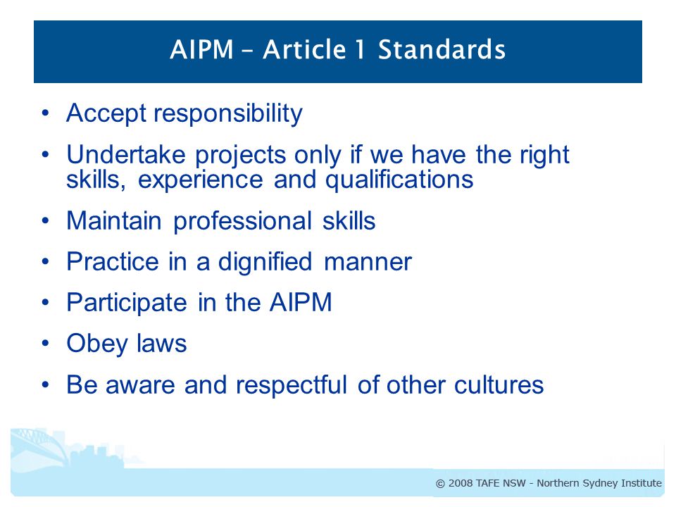 AIPM – Article 1 Standards