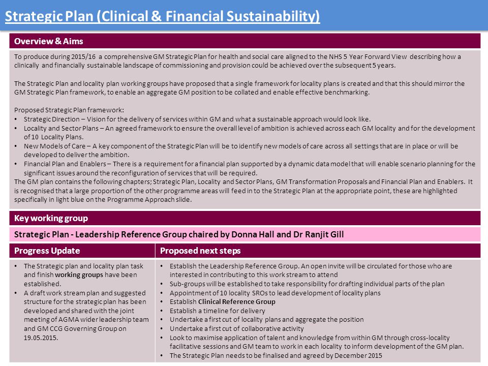 Strategic Plan (Clinical & Financial Sustainability)