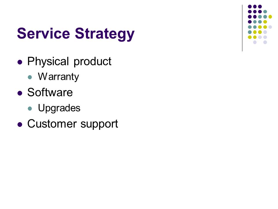 Service Strategy Physical product Software Customer support Warranty