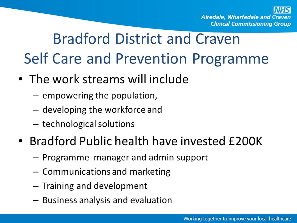 Bradford District and Craven Self Care and Prevention Programme