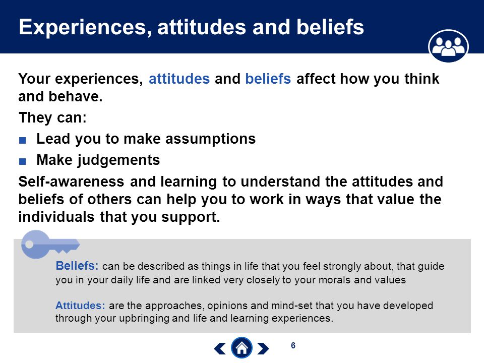 Experiences, attitudes and beliefs