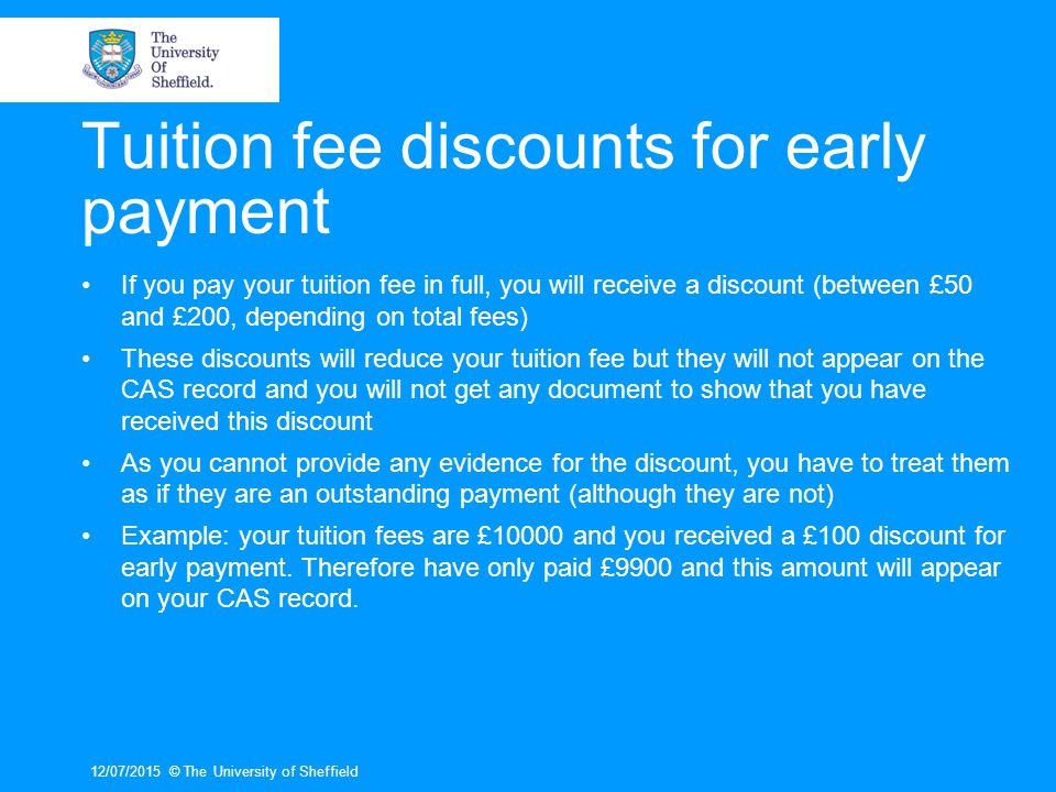 Tuition fee discounts for early payment