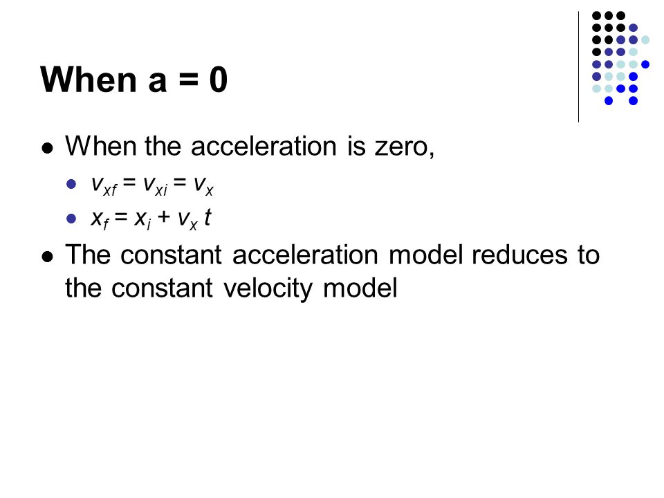 When a = 0 When the acceleration is zero,