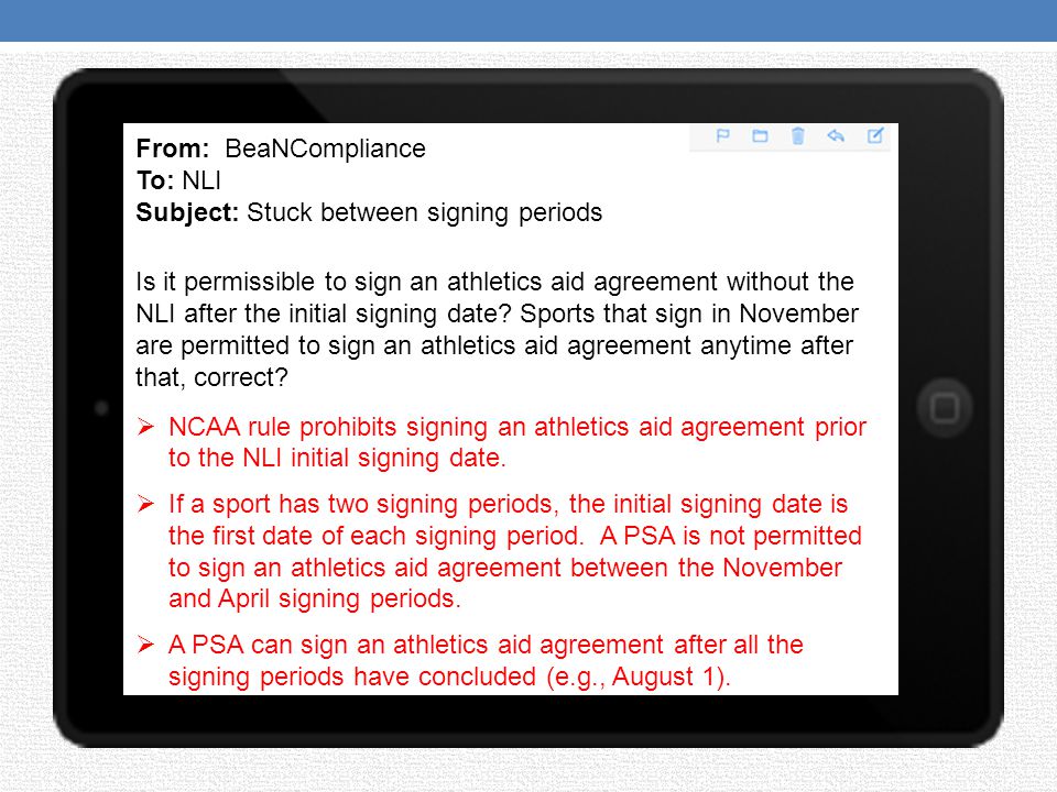 From: BeaNCompliance To: NLI Subject: Stuck between signing periods
