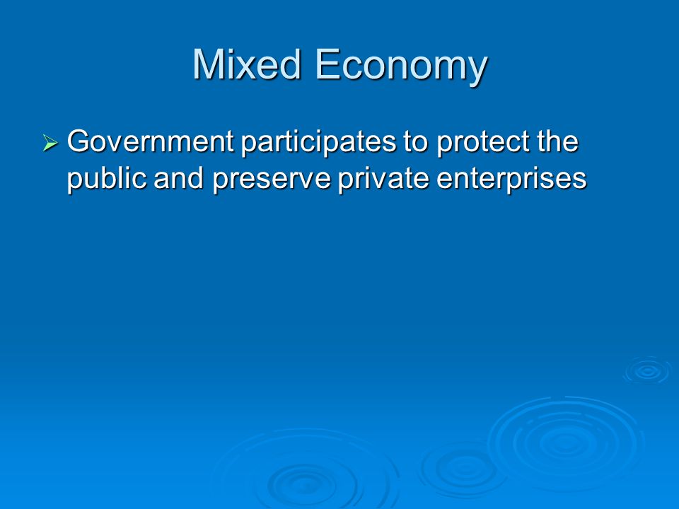 Mixed Economy Government participates to protect the public and preserve private enterprises