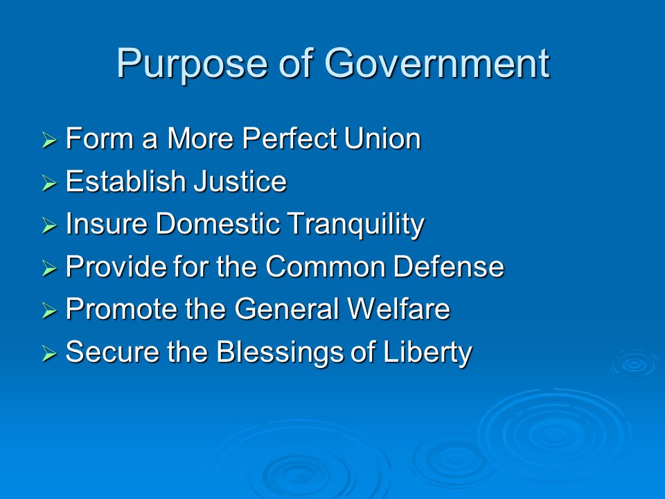 Purpose of Government Form a More Perfect Union Establish Justice