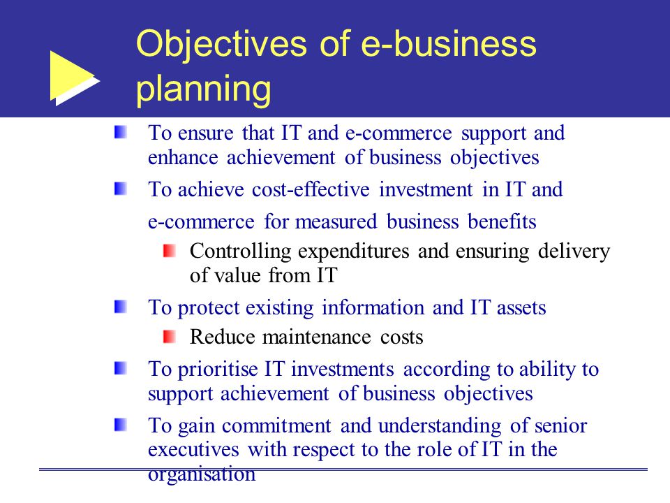 Objectives of e-business planning