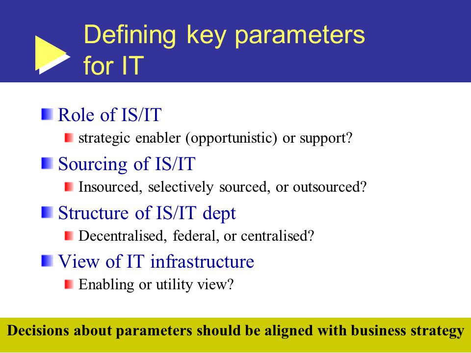 Defining key parameters for IT