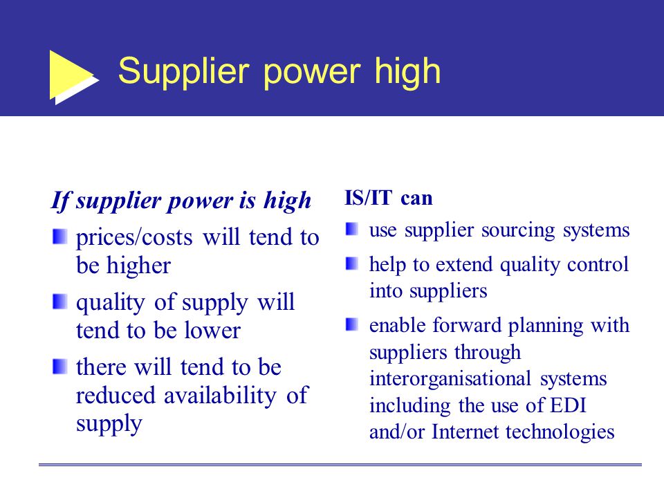 Supplier power high If supplier power is high