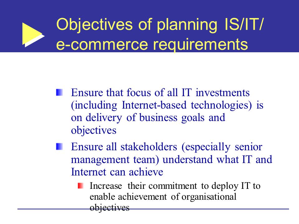 Objectives of planning IS/IT/ e-commerce requirements
