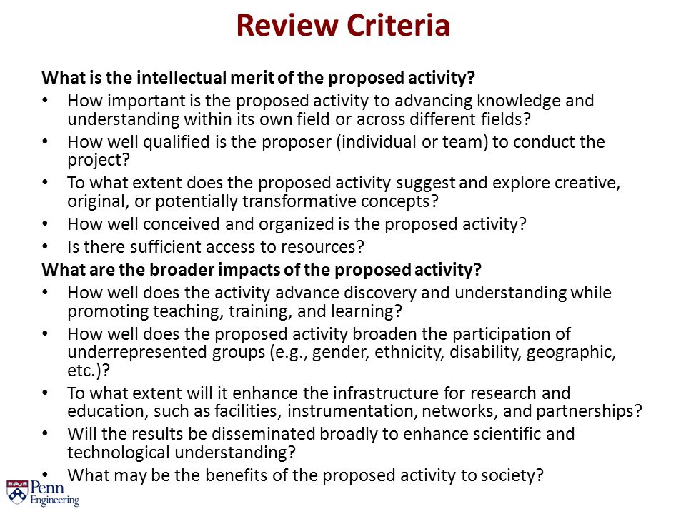 Review Criteria What is the intellectual merit of the proposed activity