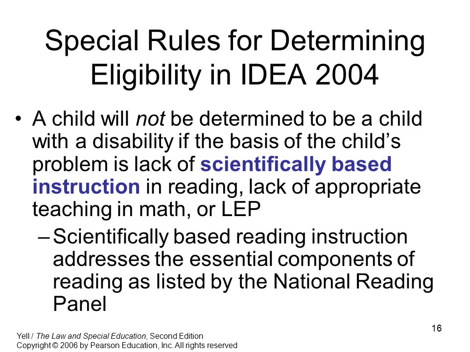 Special Rules for Determining Eligibility in IDEA 2004