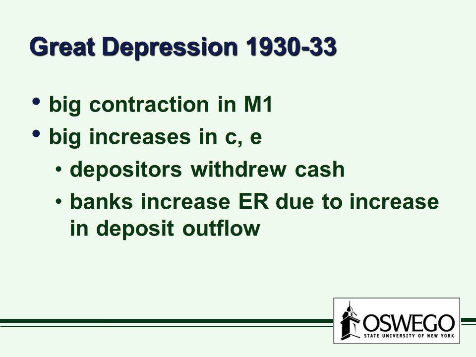 Great Depression big contraction in M1 big increases in c, e