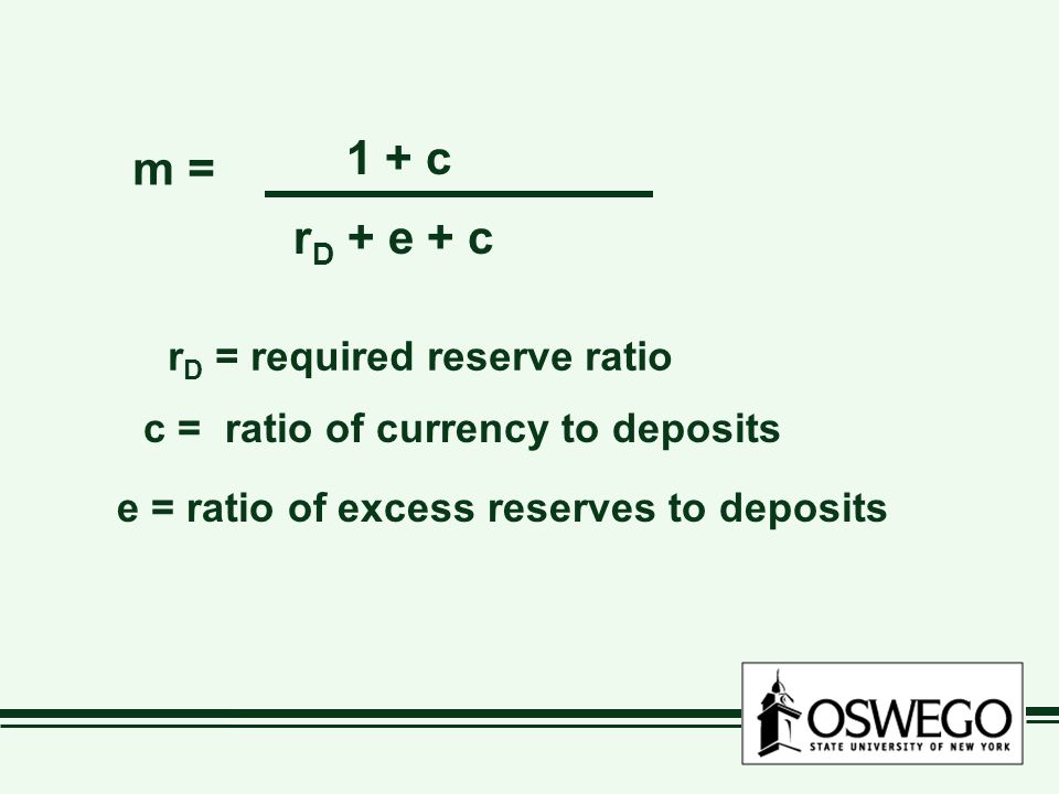 1 + c m = rD + e + c rD = required reserve ratio