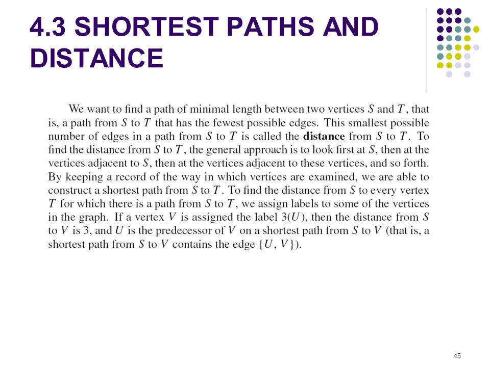 4.3 SHORTEST PATHS AND DISTANCE