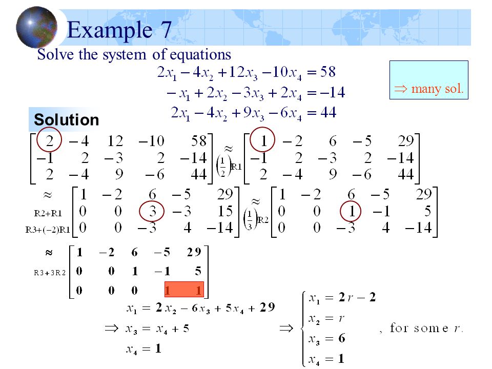 Example 7 Solve the system of equations  many sol. Solution