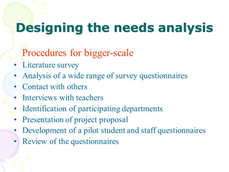 Designing the needs analysis