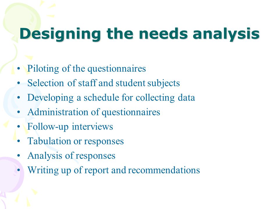 Designing the needs analysis