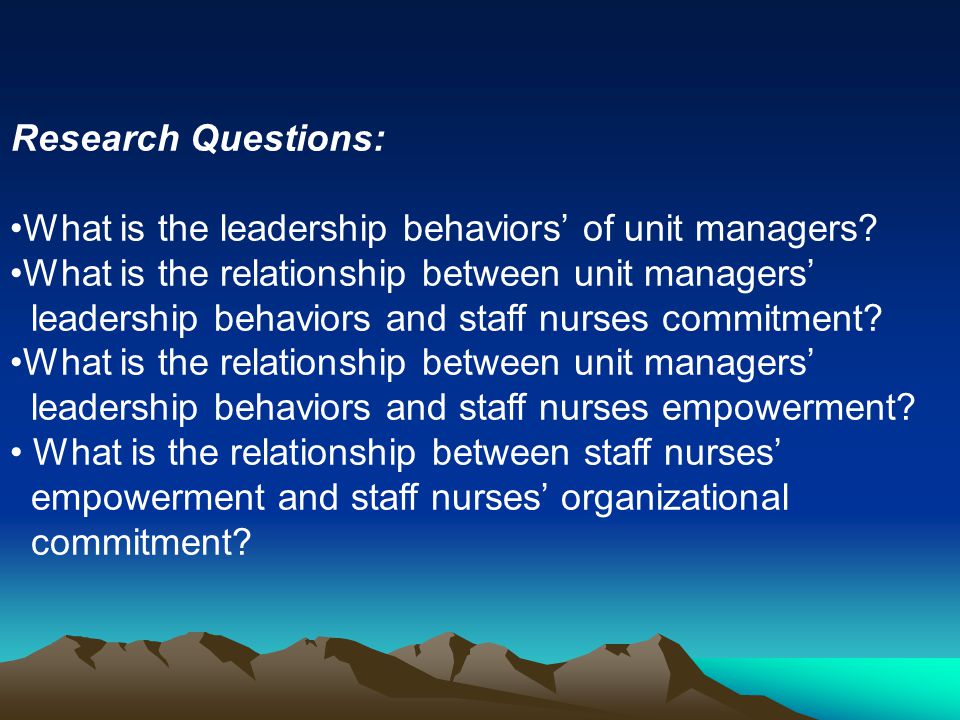 Research Questions: What is the leadership behaviors’ of unit managers What is the relationship between unit managers’