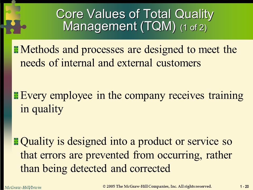 Core Values of Total Quality Management (TQM) (1 of 2)