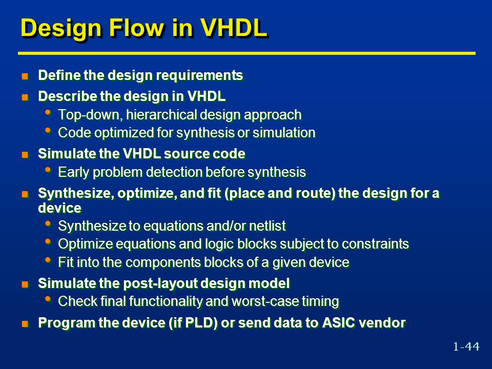 Design Flow in VHDL Define the design requirements