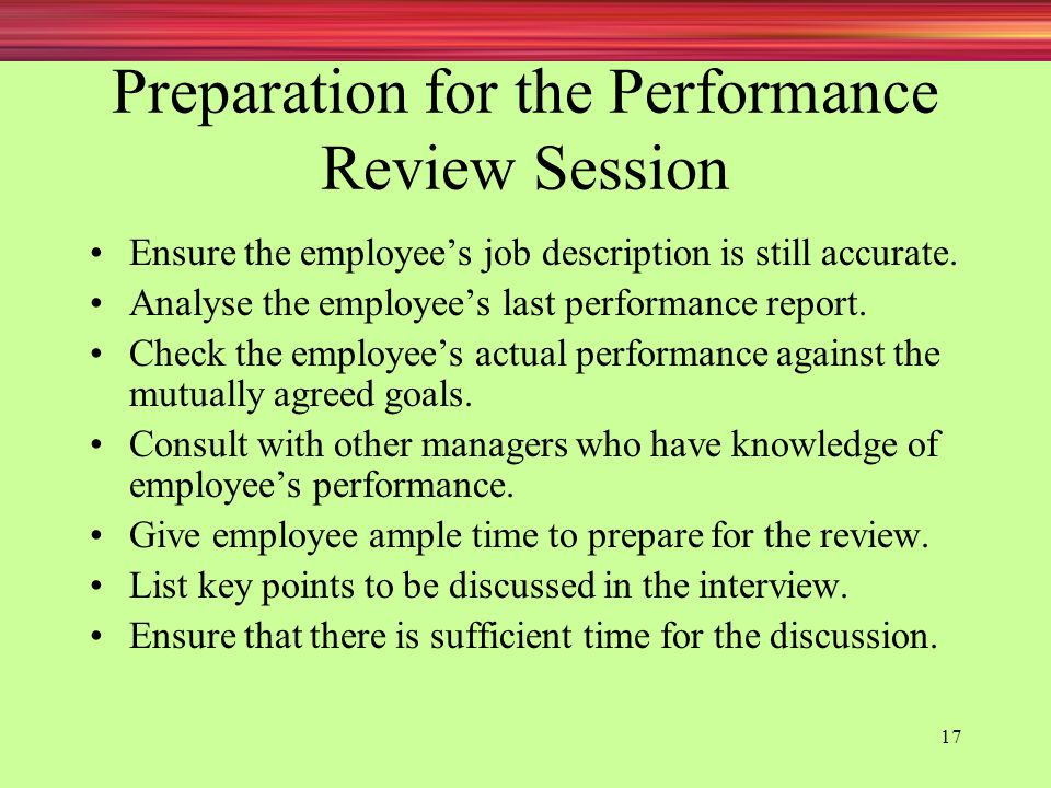 Preparation for the Performance Review Session
