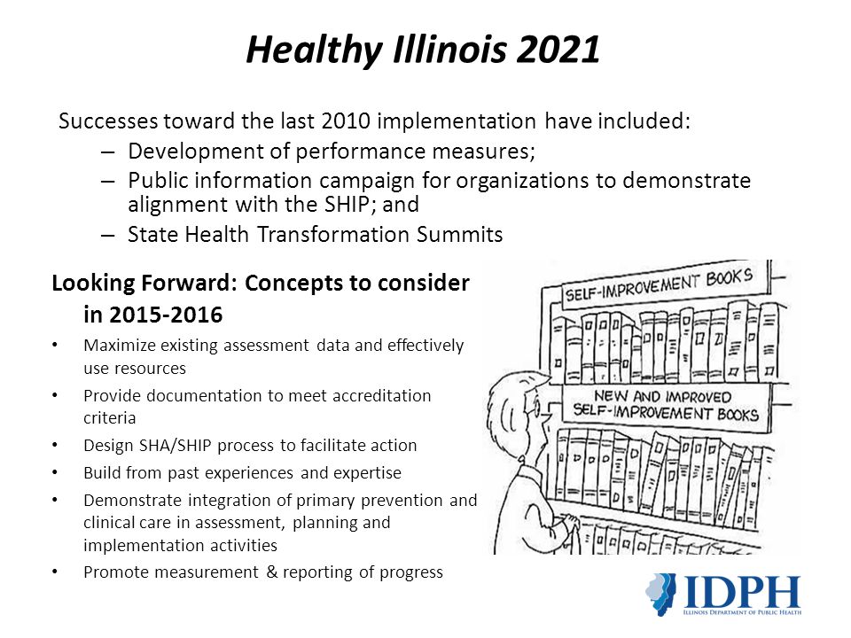 Healthy Illinois 2021 Successes toward the last 2010 implementation have included: Development of performance measures;