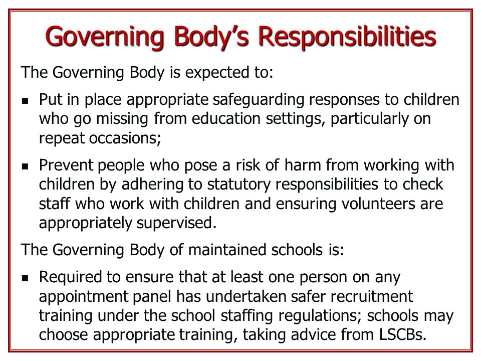 Governing Body’s Responsibilities