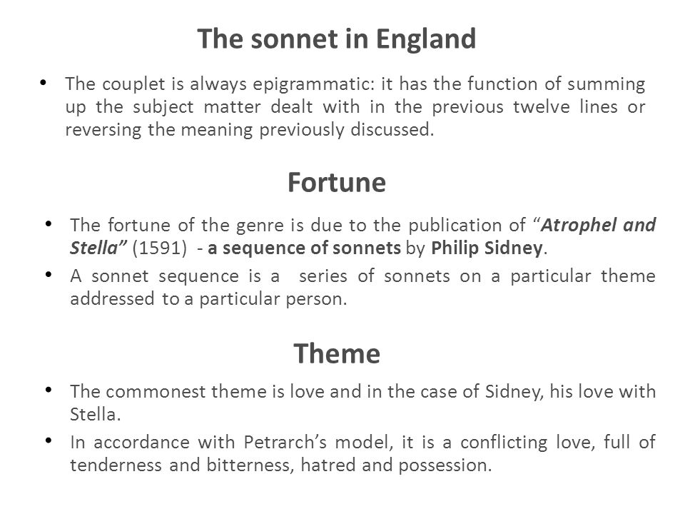 The sonnet in England Fortune Theme