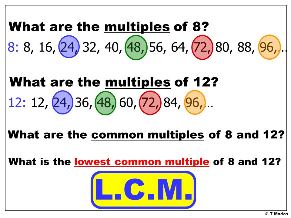 L.C.M. What are the multiples of 8