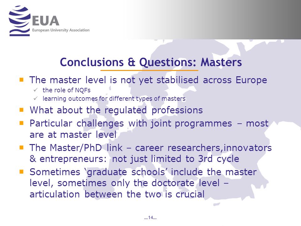 Conclusions & Questions: Masters