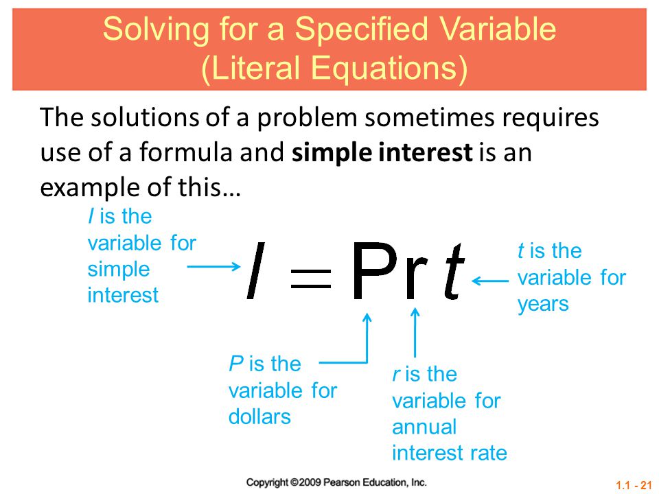 Solving for a Specified Variable (Literal Equations)