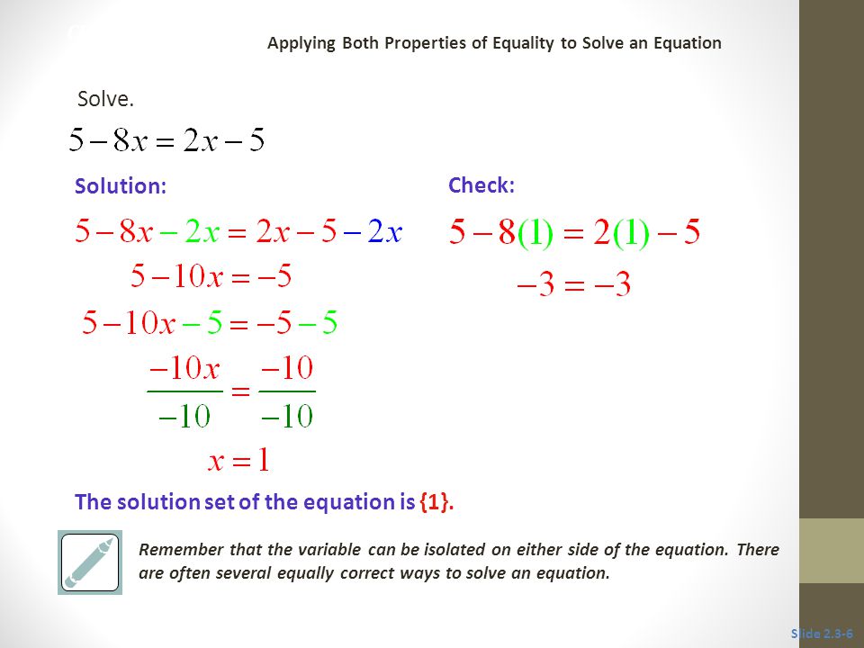 The solution set of the equation is {1}.