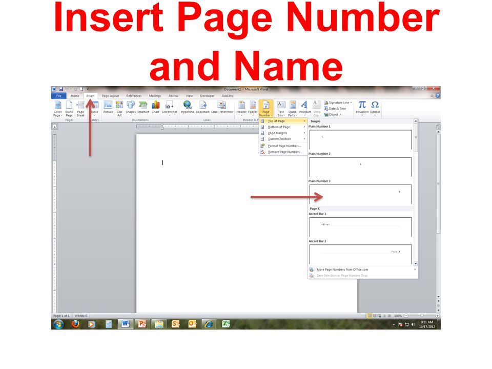 Insert Page Number and Name