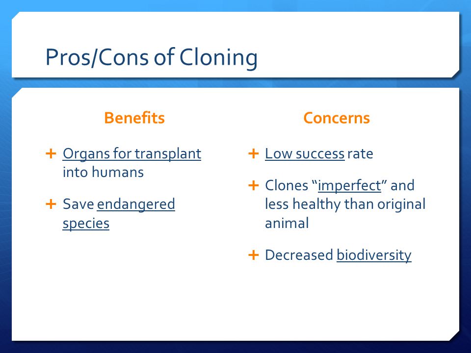 Pros/Cons of Cloning Benefits Concerns