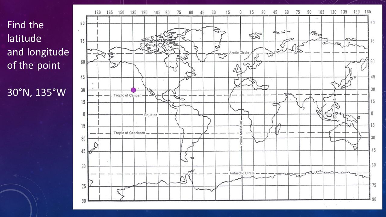 Find the latitude and longitude of the point 30°N, 135°W