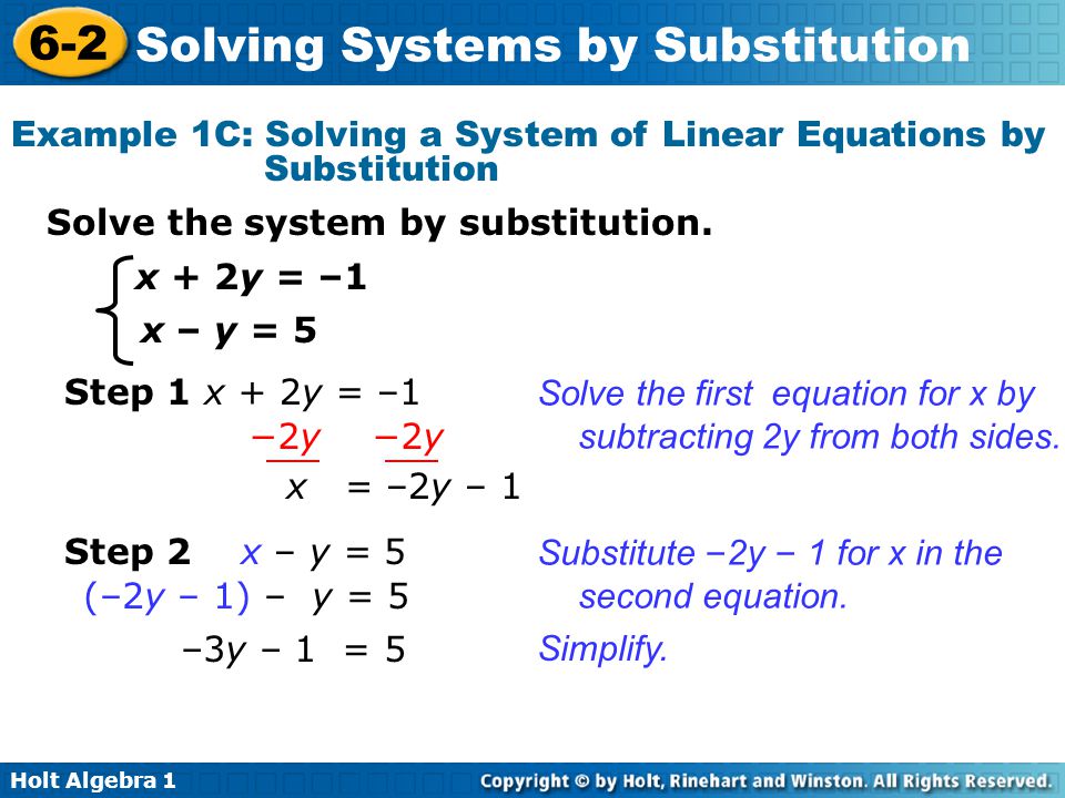 Example 1C: Solving a System of Linear Equations by Substitution